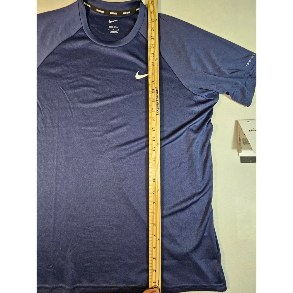 Nike Swim Mens Dri-FIT Rash Guard Navy Blue UPF 40+ Swim‎ Shirt NESSA586 Large